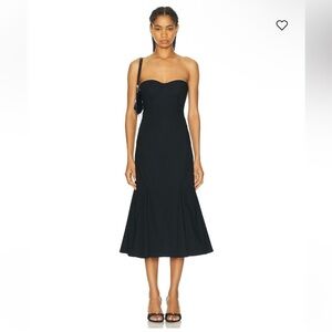 LPA Bianca Midi Dress Black Strapless bustier cotton Revolve NWT L